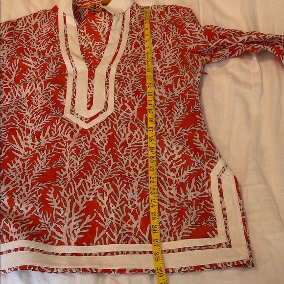 Tory Burch Coral Red and Cream Coral Pattern Tunic - Picture 4 of 11